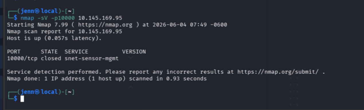 nmap confirming port 10000 filtered by firewall from the outside